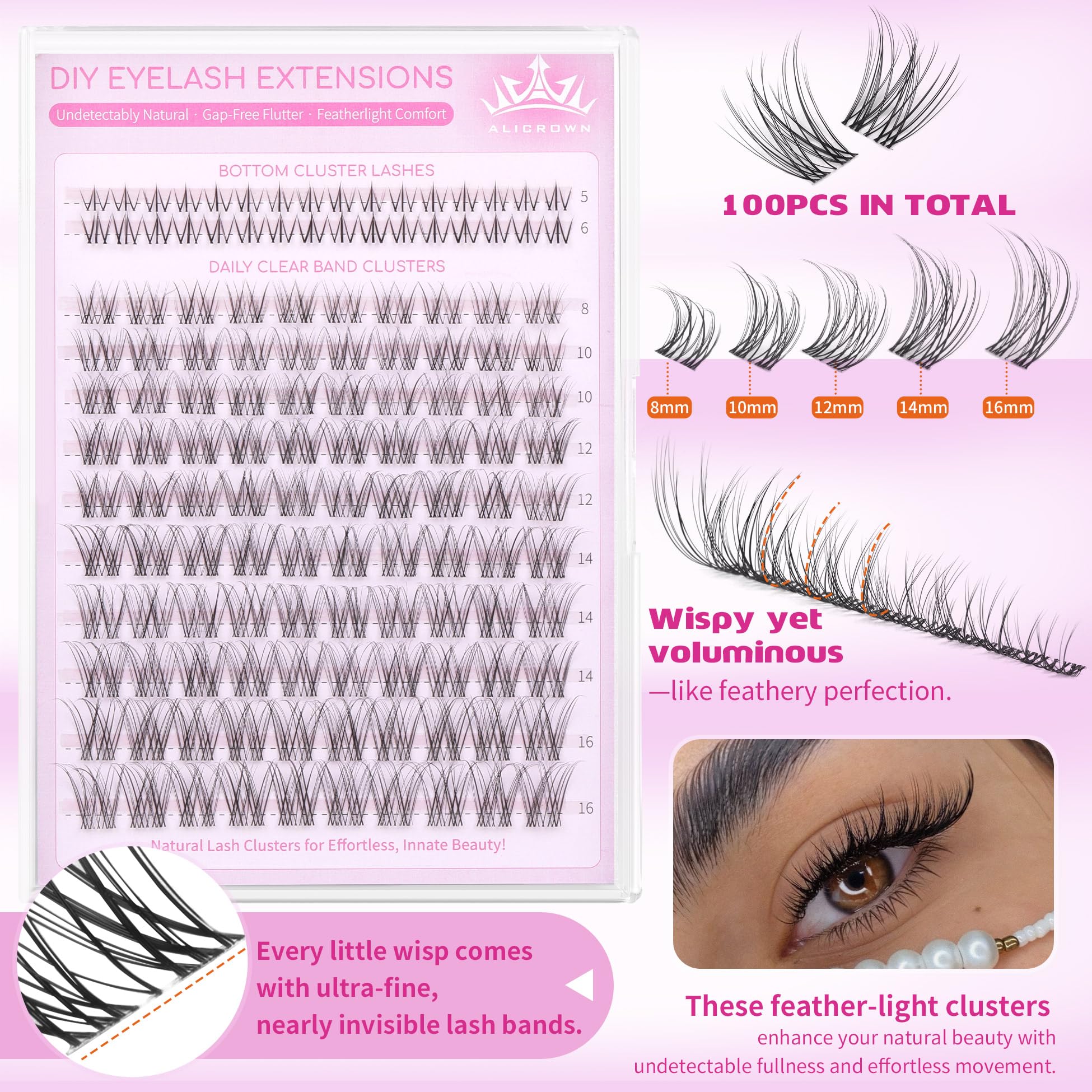ALICROWN HAIR invisible-band clusters blend seamlessly for a natural look.
