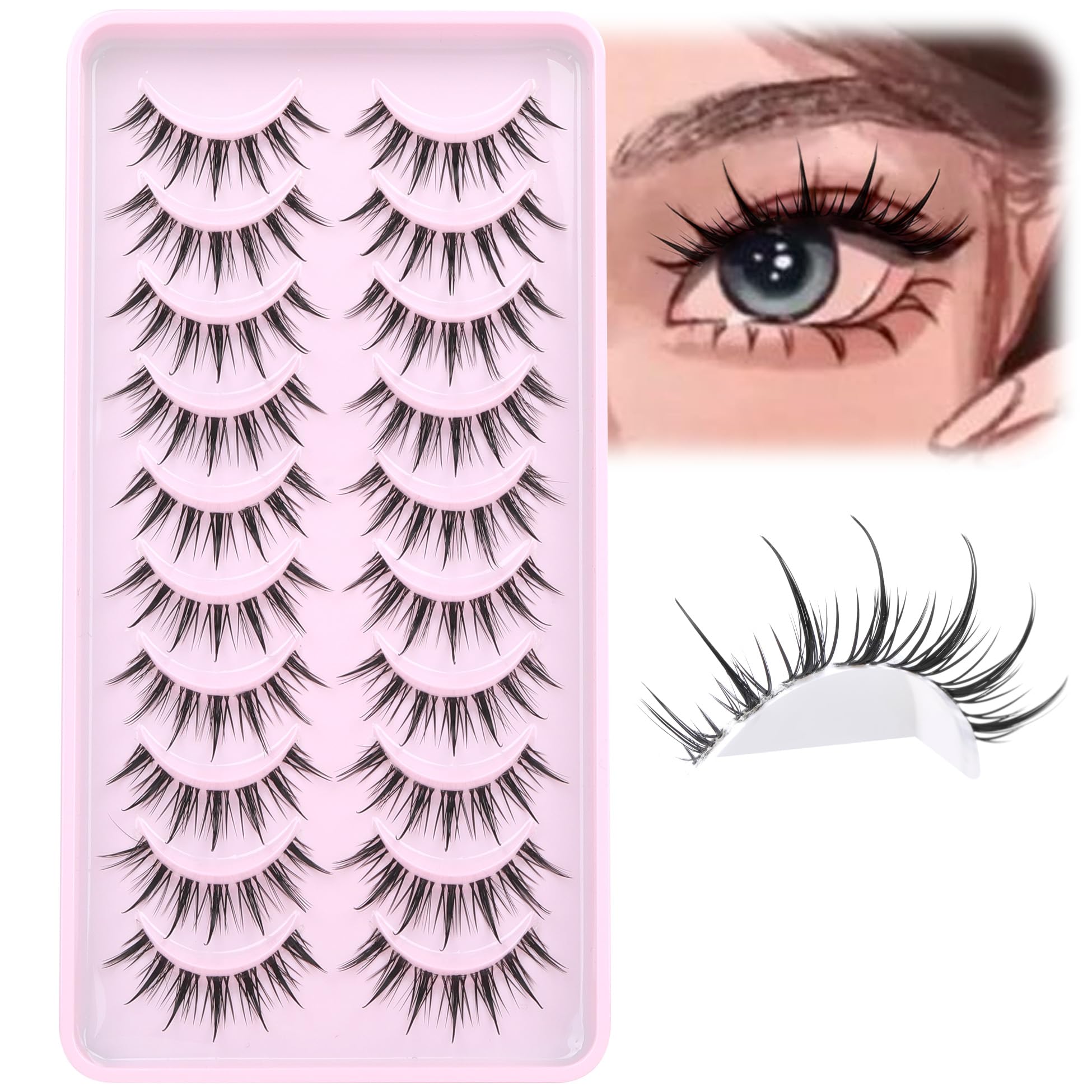 ALICROWN HAIR Manga Lashes wispy natural look close-up for everyday glam.