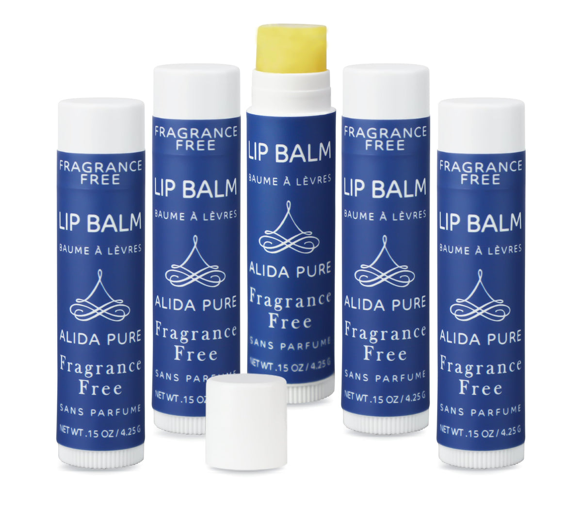 ALIDA PURE fragrance-free lip balm tubes pack—vegan hydration for dry lips.