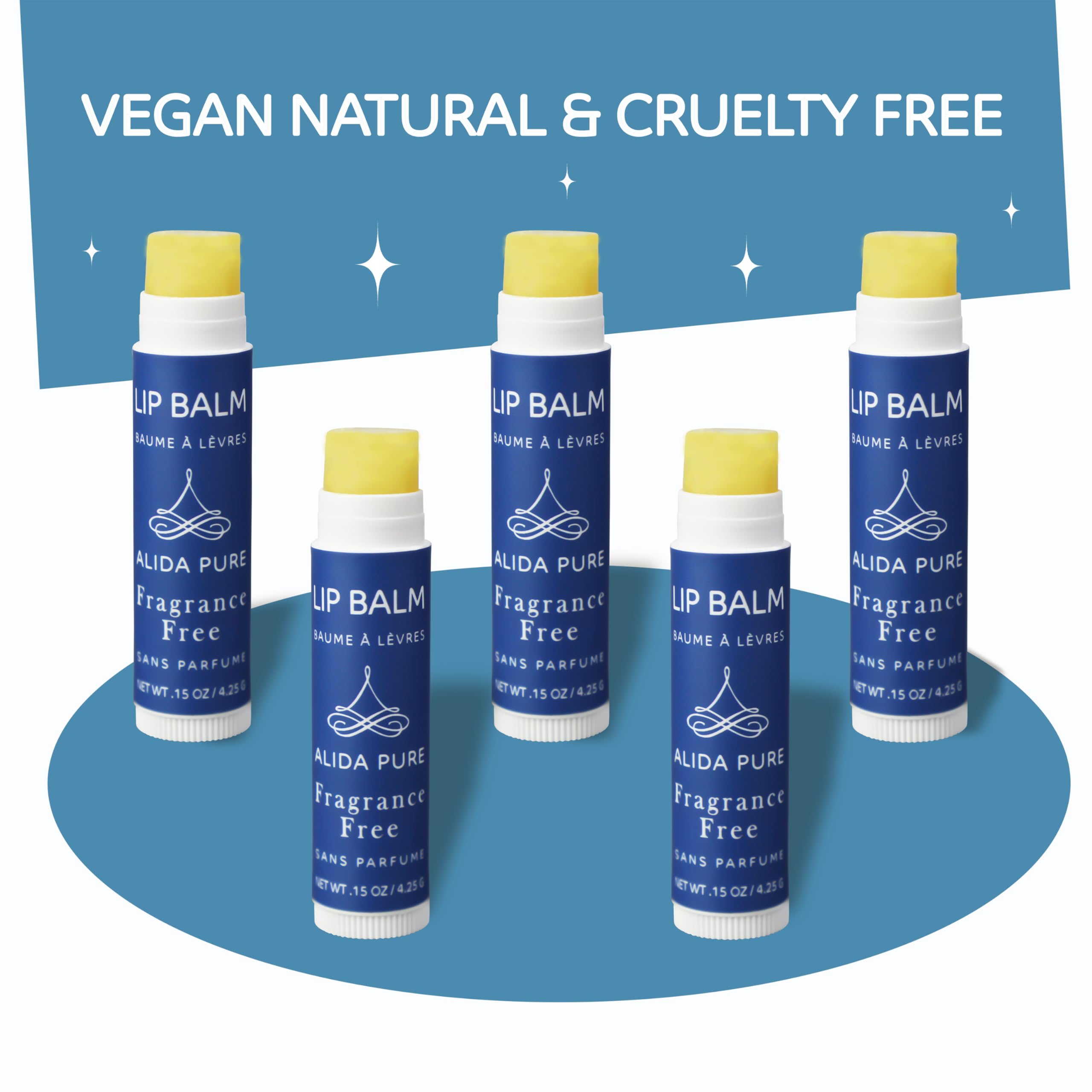 ALIDA PURE packaging with biodegradable materials—eco-friendly, cruelty-free lip balm set.