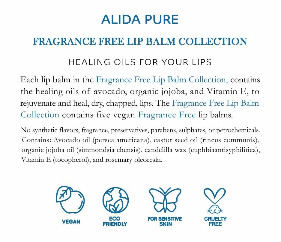 ALIDA PURE sustainable packaging close-up—eco-conscious lip balm set.