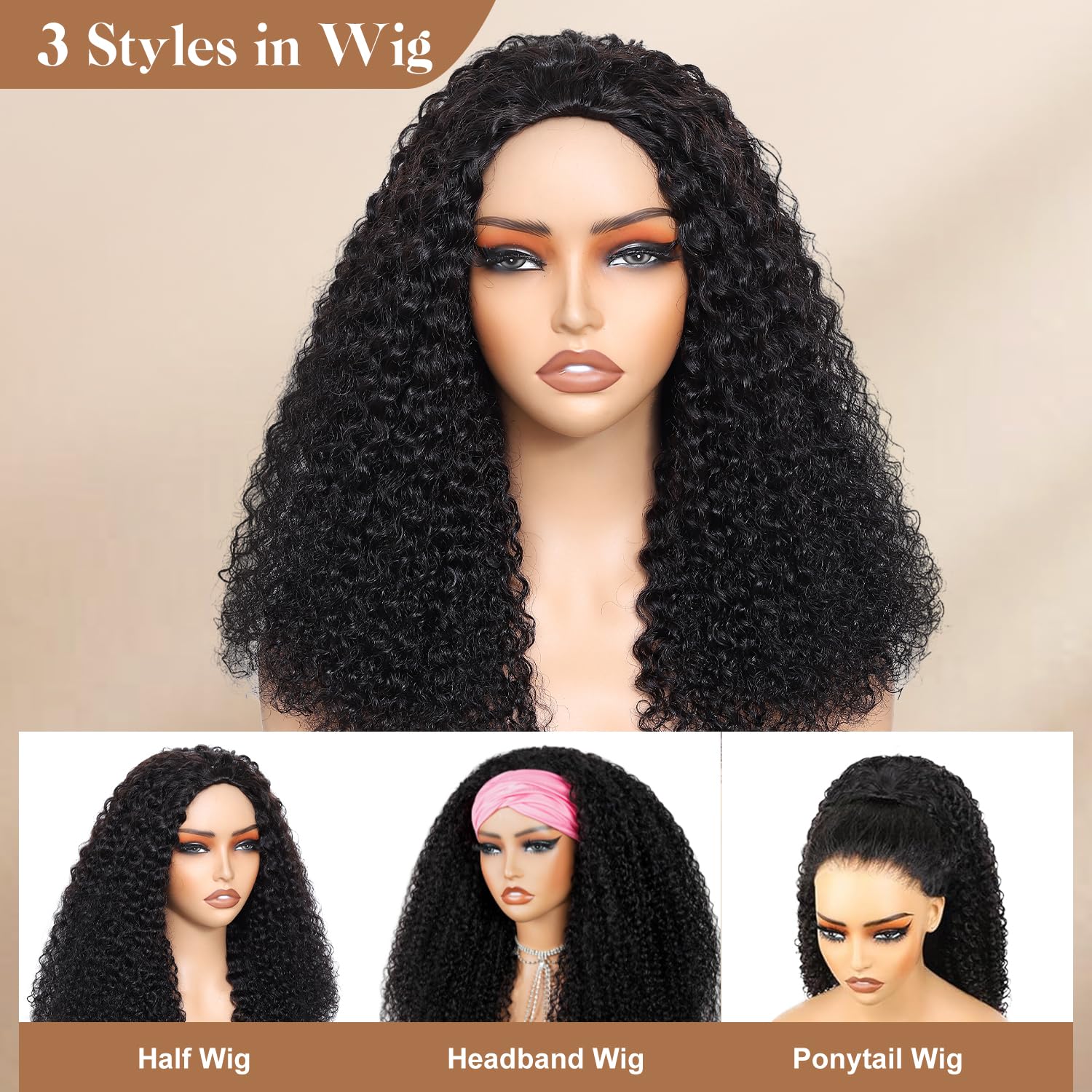 Alididi KinkyCurly 18 inch curly half wig for versatile styling