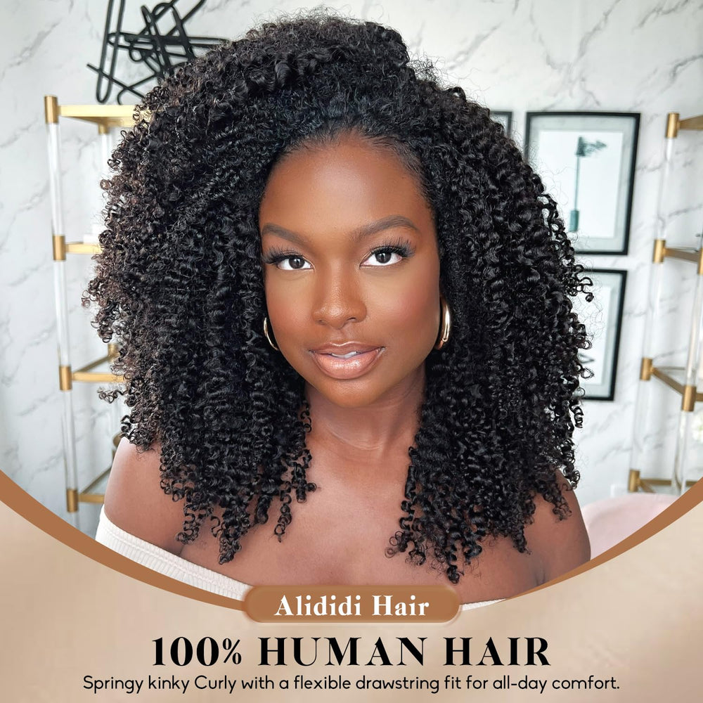 Alididi KinkyCurly Half Wig with drawstring secures fit without glue