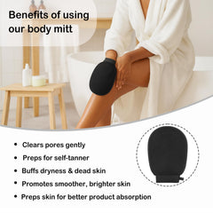 Alifecxwwy Deep Exfoliating Glove paired with body scrub for thorough cleansing