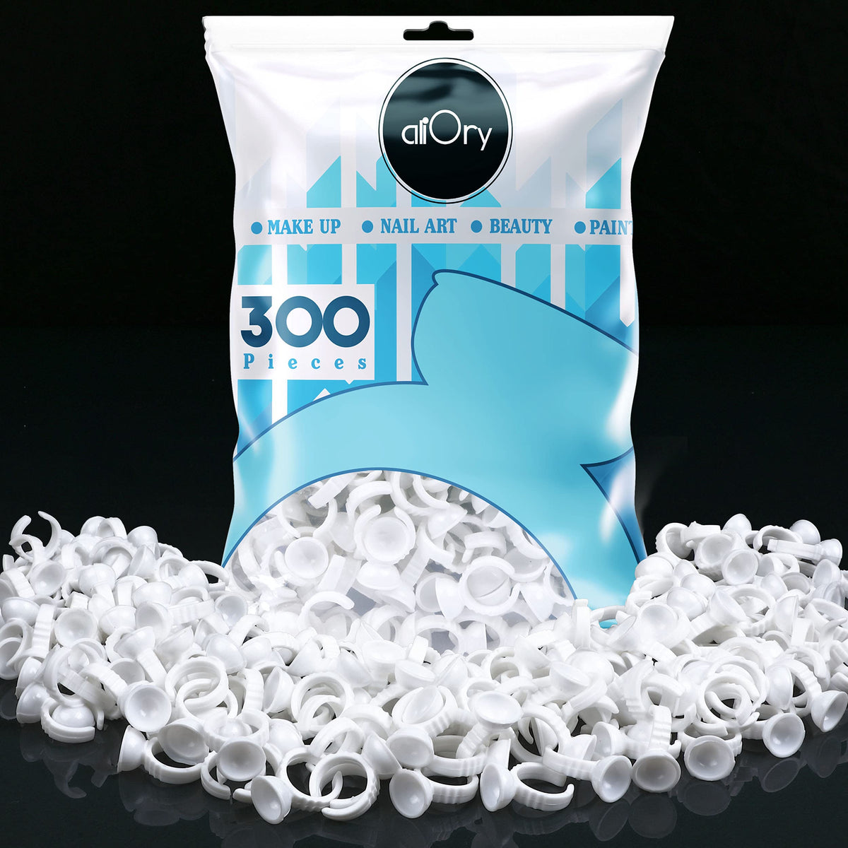 Aliory glue rings closeup; disposable, mess-free lash applications.