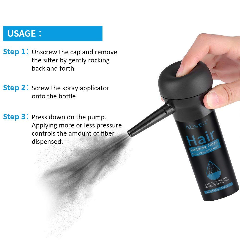 ALIVER Hair Fibers bottle cap and spray mechanism for quick, precise application