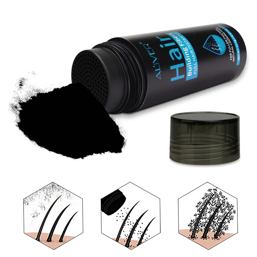 ALIVER Hair Fibers applied on dry hair for quick transformation.