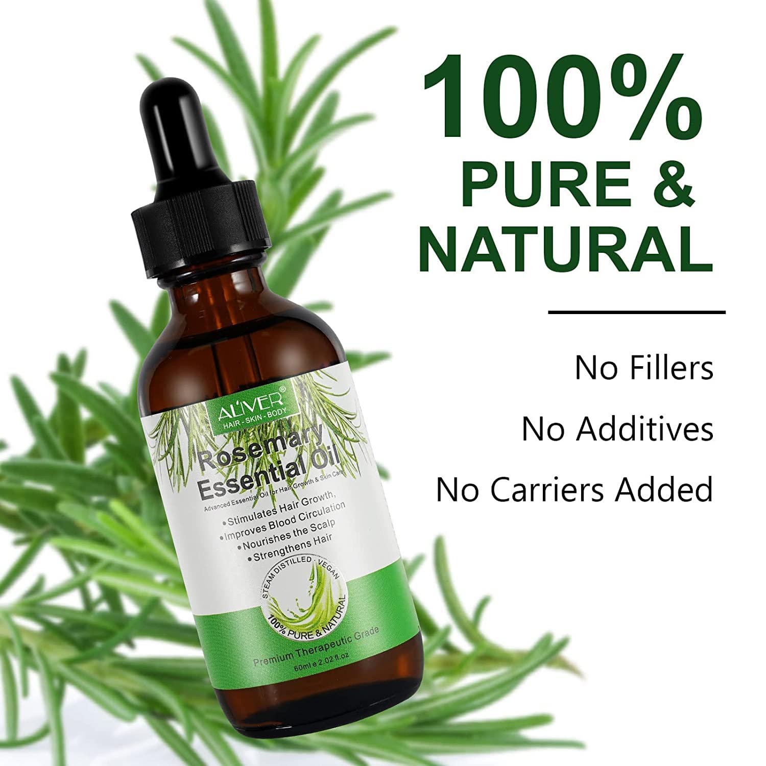ALIVER Rosemary Oil bottle-closeup highlighting pure ingredients for daily skin care.