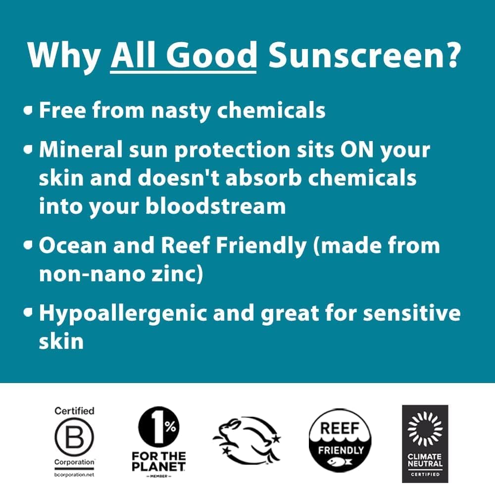 All Good Sunscreen Sport Lotion spread-on-skin shows smooth, non-greasy application.