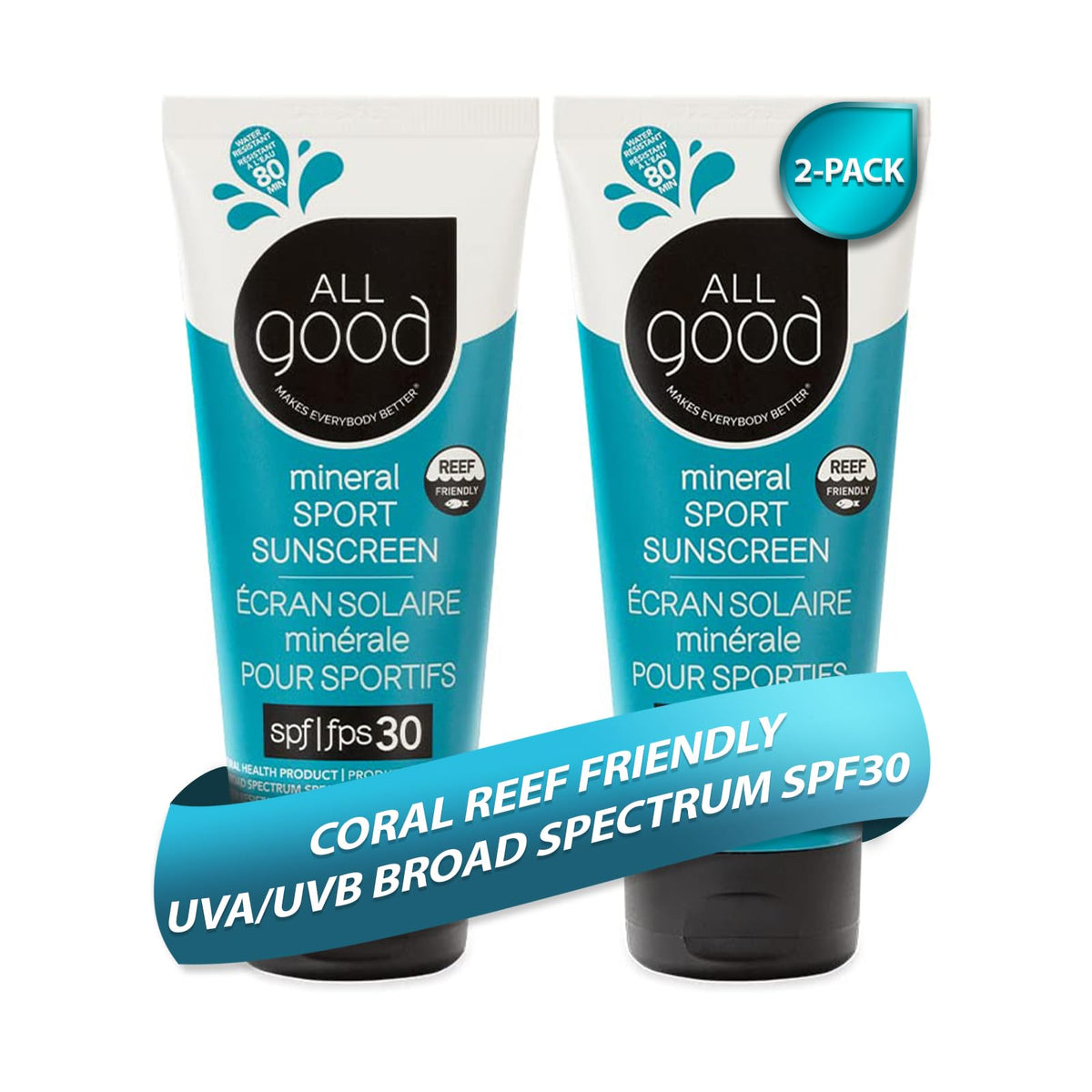 All Good Sunscreen Sport Mineral Lotion front view with SPF 30+ for active outdoor protection