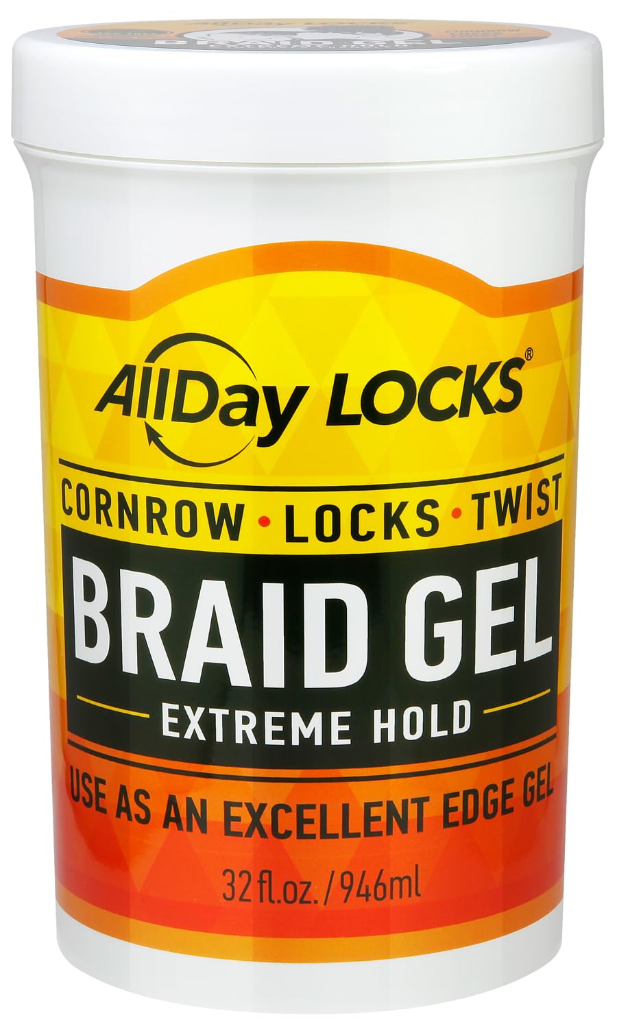 AllDay Locks Braid Gel jar 32 oz provides bold hold for defined braids.