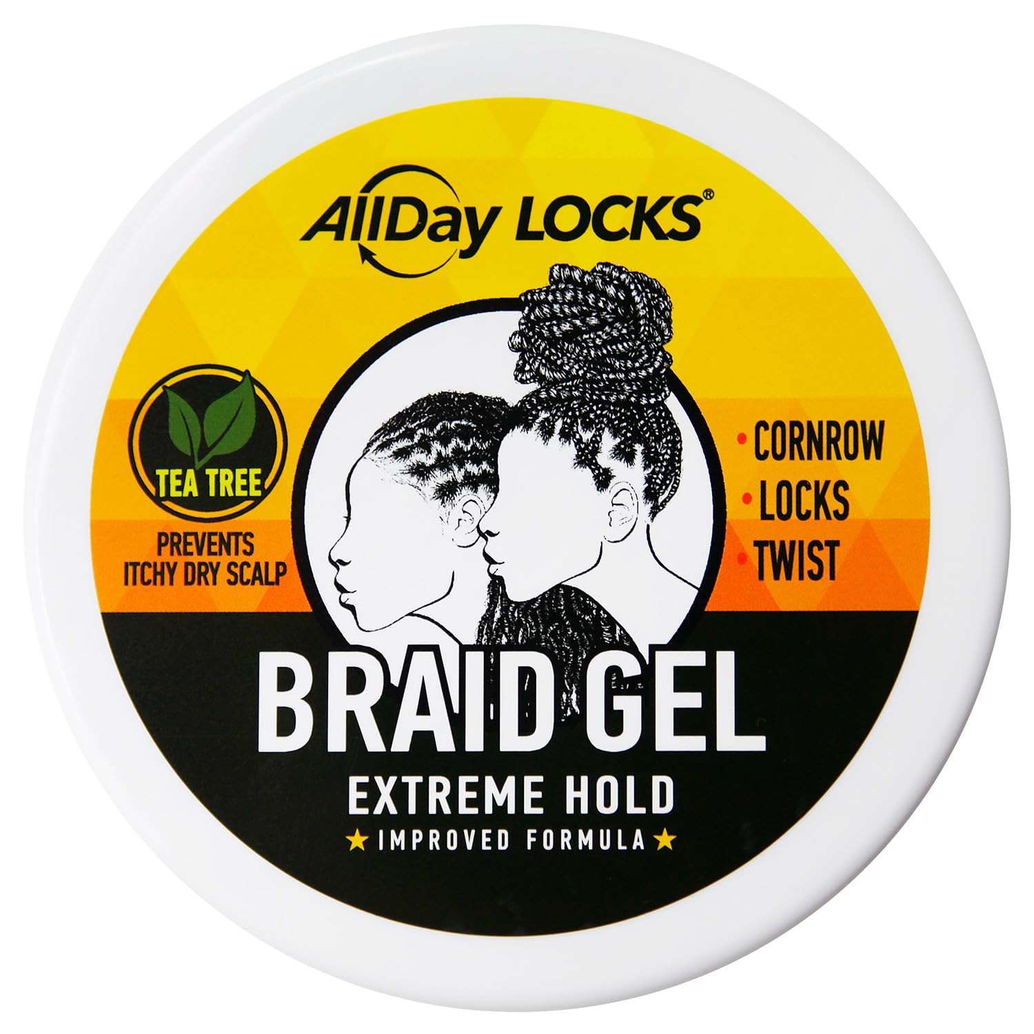 AllDay Locks Braid Gel on sleek braids shows frizz control and shine.