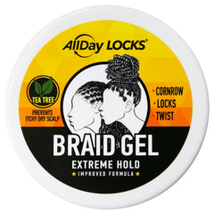 AllDay Locks Braid Gel on sleek braids shows frizz control and shine.