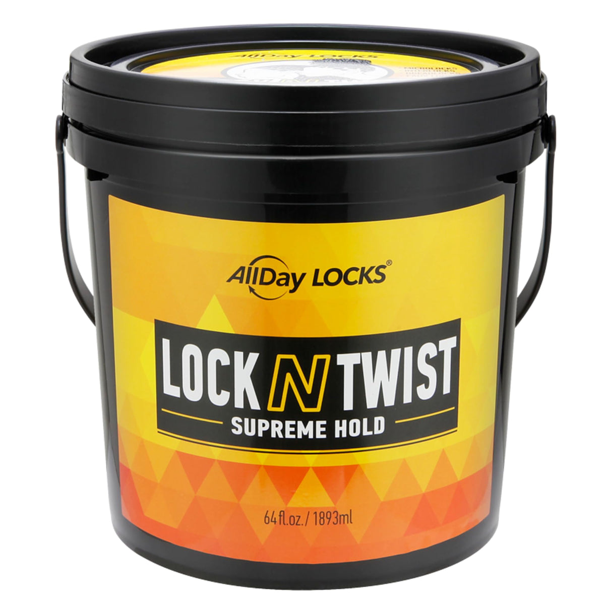 AllDay Locks Lock N Twist bucket with 64 oz gel showing long-lasting hold for locs