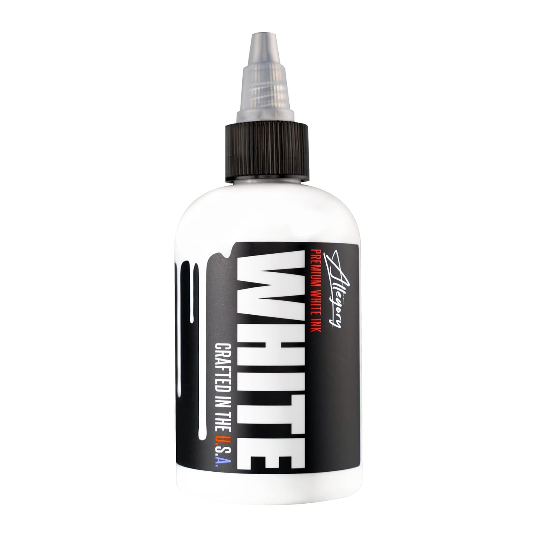 Allegory Tattoo Ink White bottle demonstrates premium packaging for consistent mixing