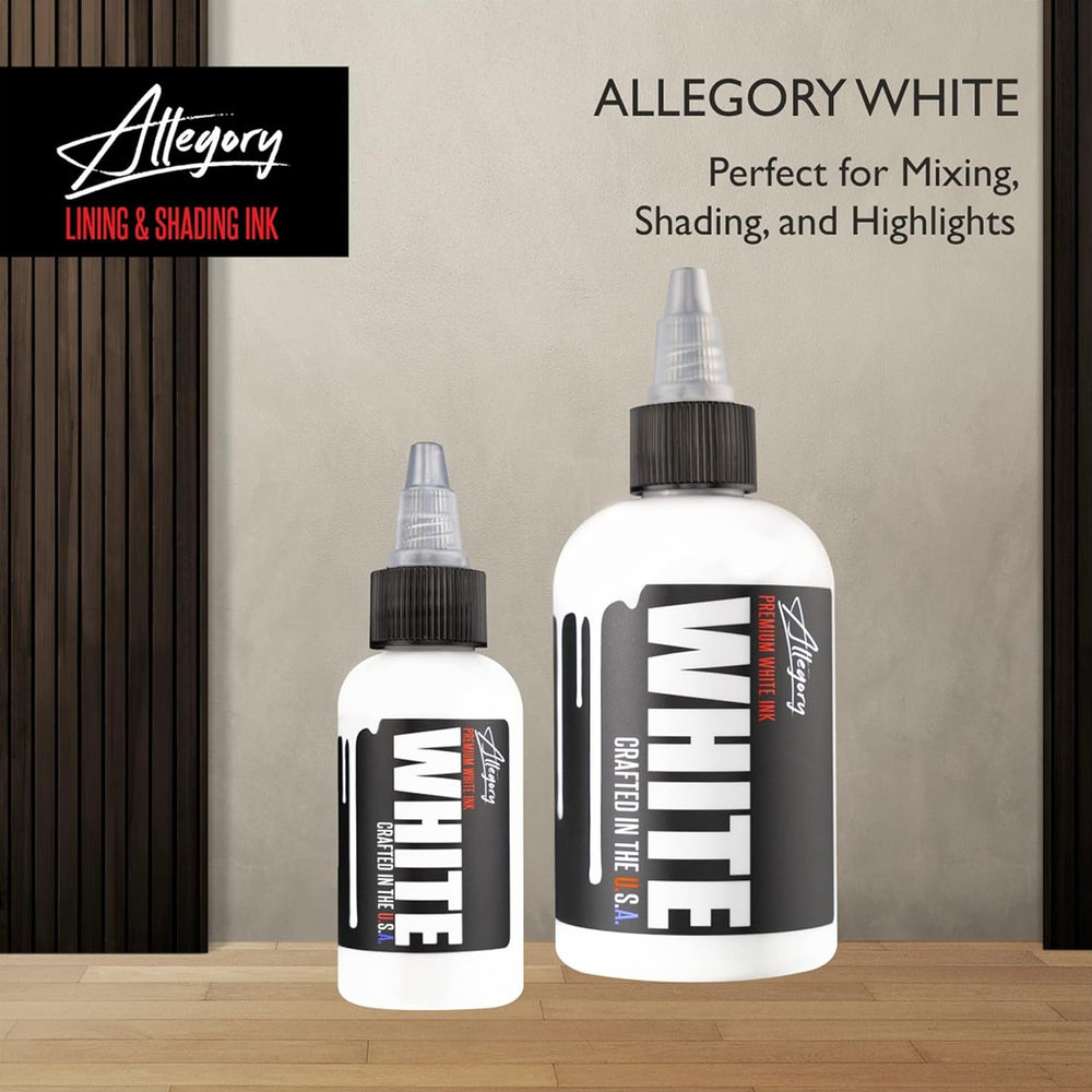 Allegory White on skin highlighting for crisp contrast.