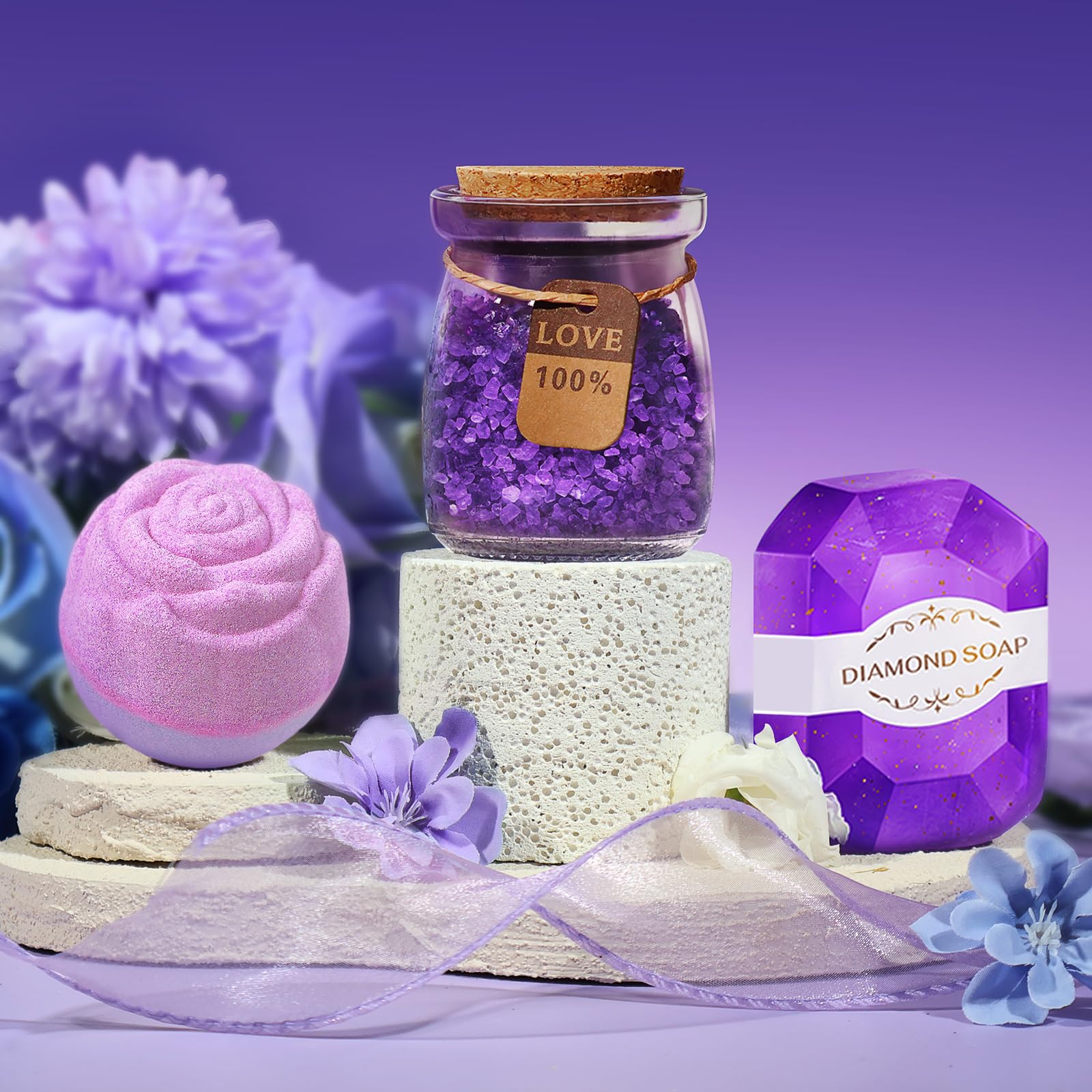 Allemu bath salts, bombs, and soaps for luxurious at-home spa days.