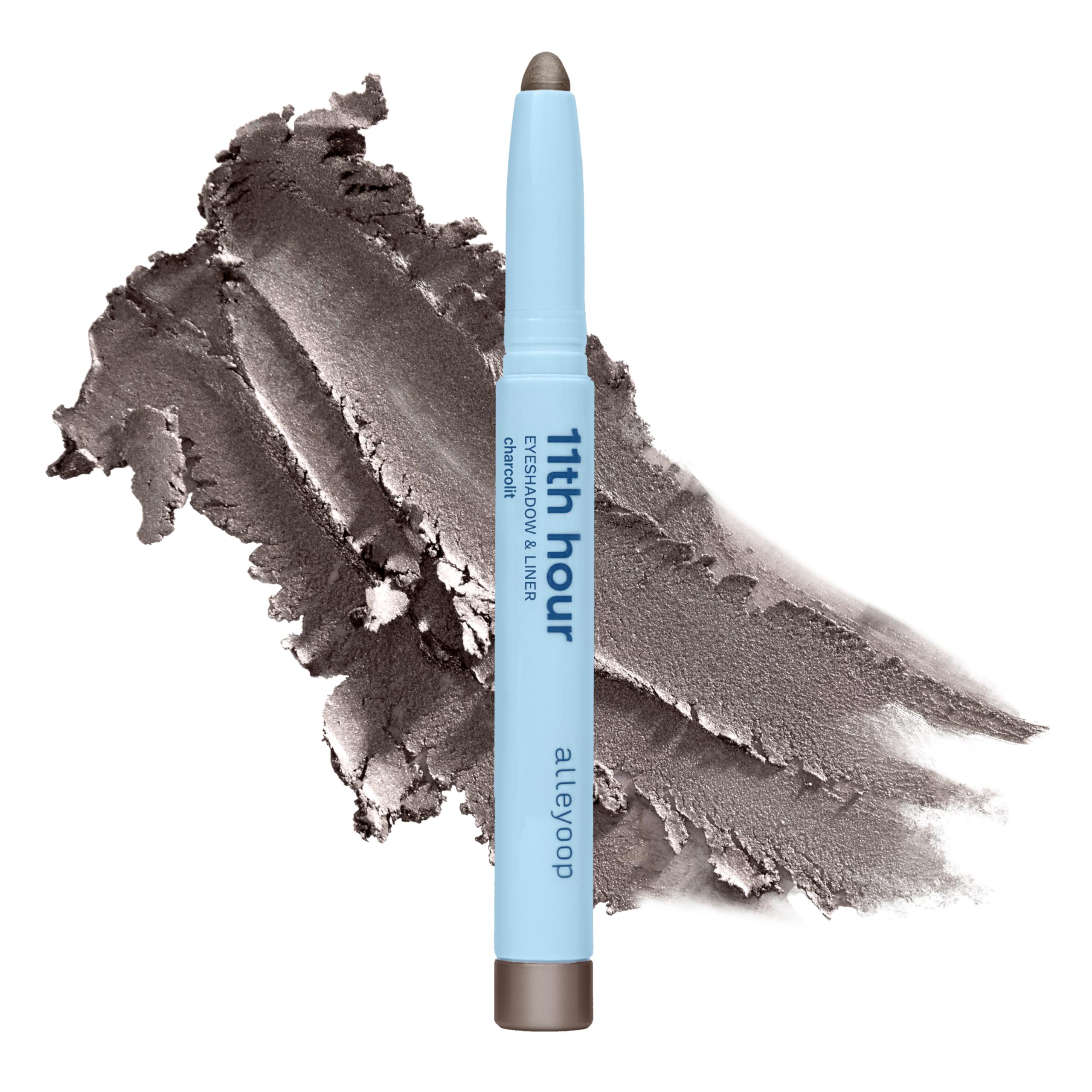 ALLEYOOP 11th Hour Charcolit shimmer swatch demonstrates long-wear color