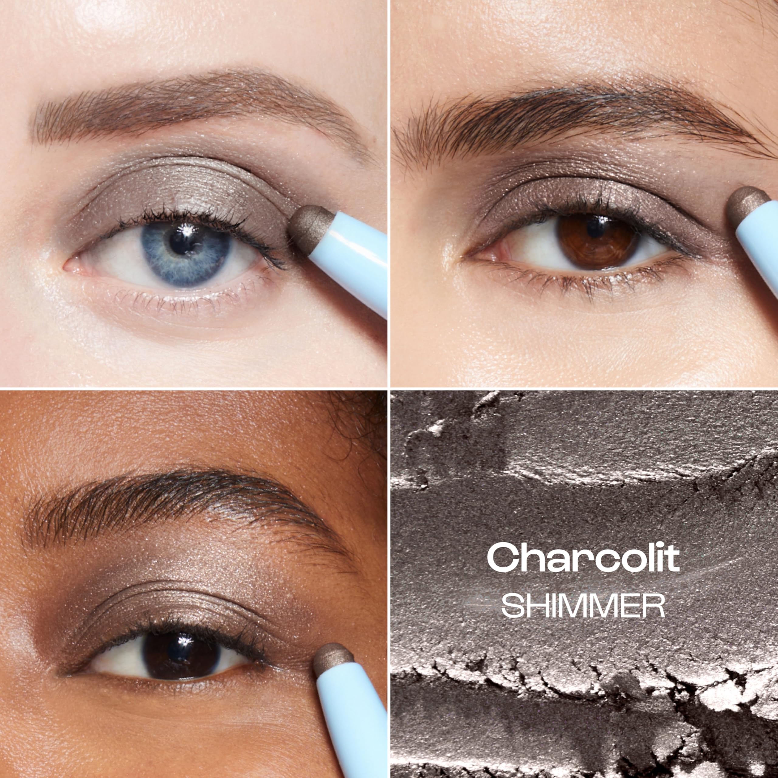 ALLEYOOP 11th Hour Charcolit shimmer swatch on eyelid for crease-proof wear