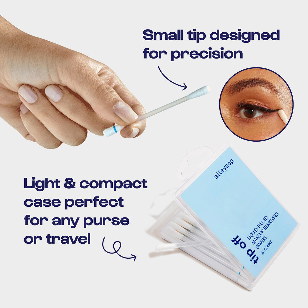 ALLEYOOP makeup remover swabs aloe vera soothing formula aids gentle makeup removal.