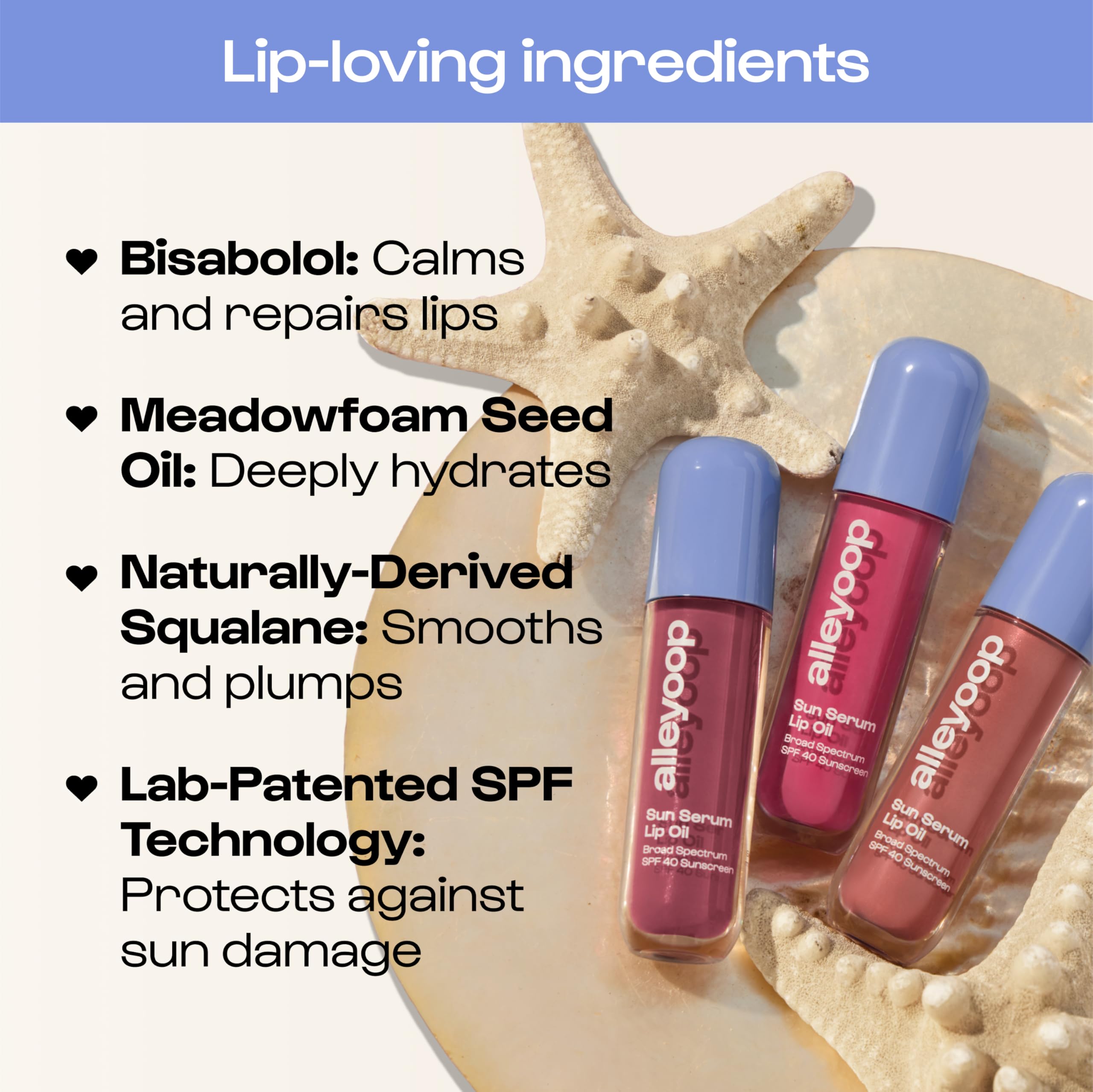 ALLEYOOP Sun Serum Lip Oil SPF 40 Daylight swatches display apricot tint and gloss