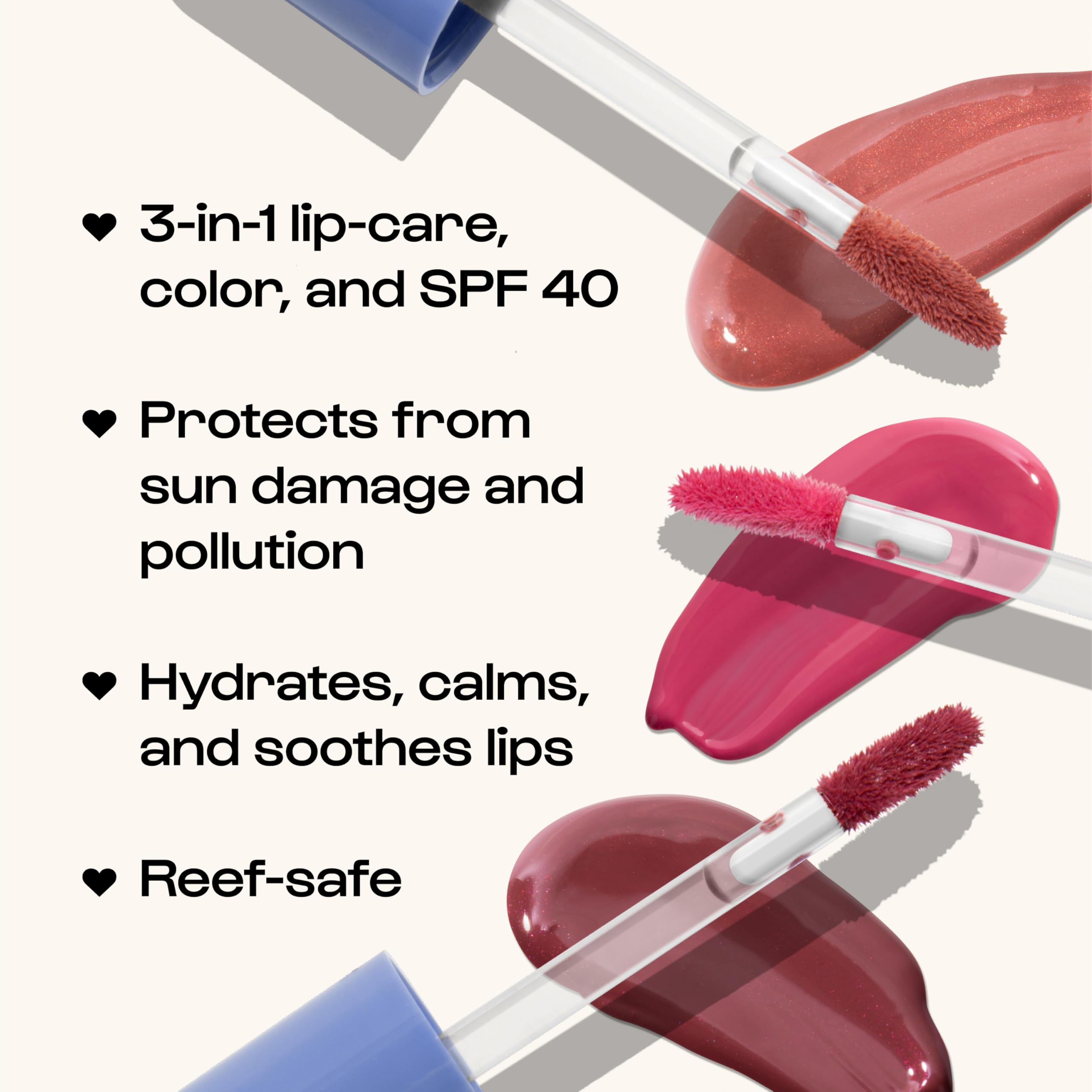 ALLEYOOP Sun Serum Lip Oil SPF 40 Hazy swatches show muted mauve color with SPF