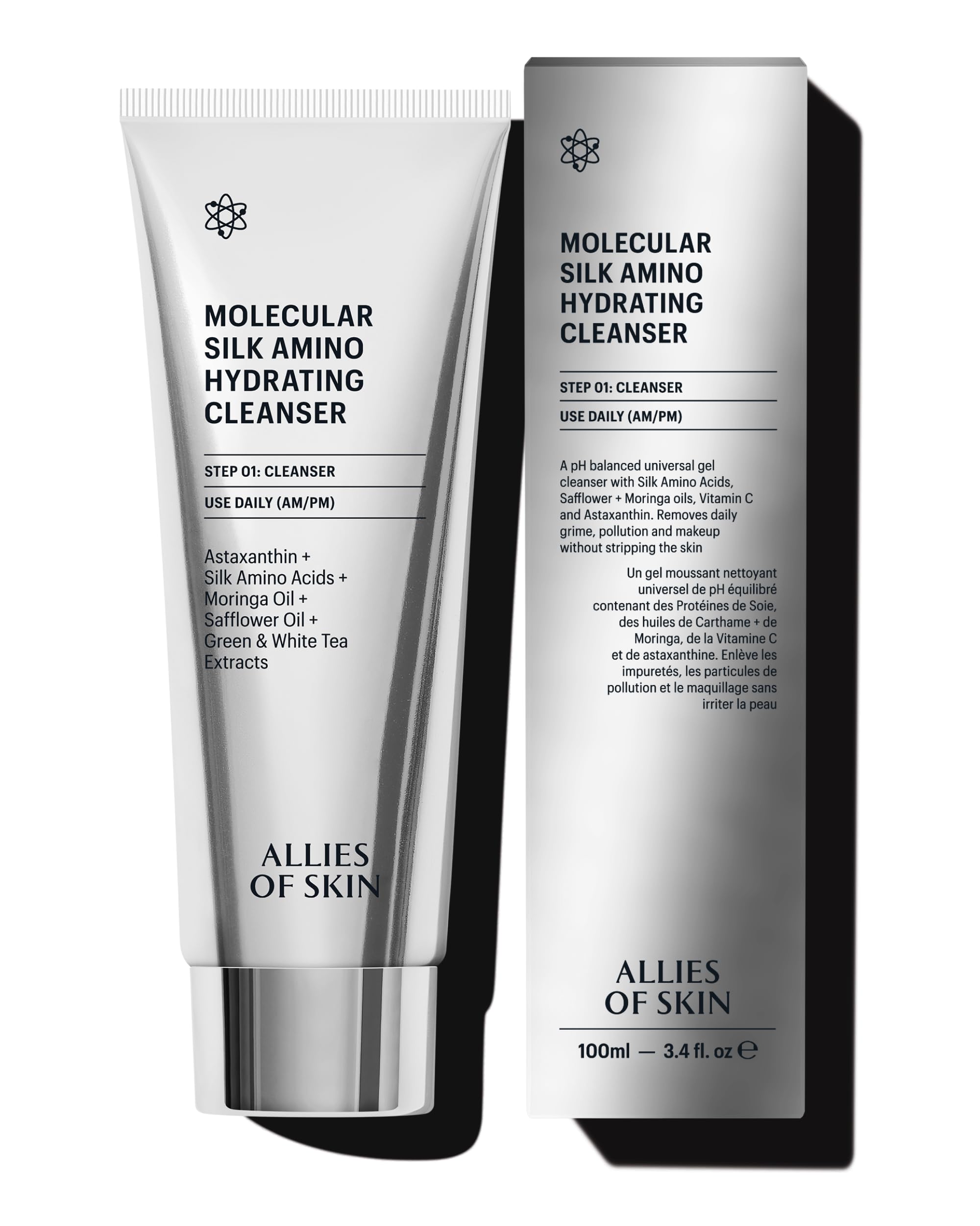 Allies of Skin Molecular Silk Amino Hydrating Cleanser bottle front for gentle hydration