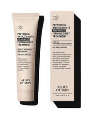 Allies of Skin bottle close-up showing the advanced firming formula for radiant skin