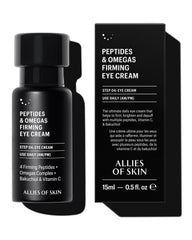 Allies of Skin Peptides Firming Eye Cream bottle highlights premium hydration for tired eyes.