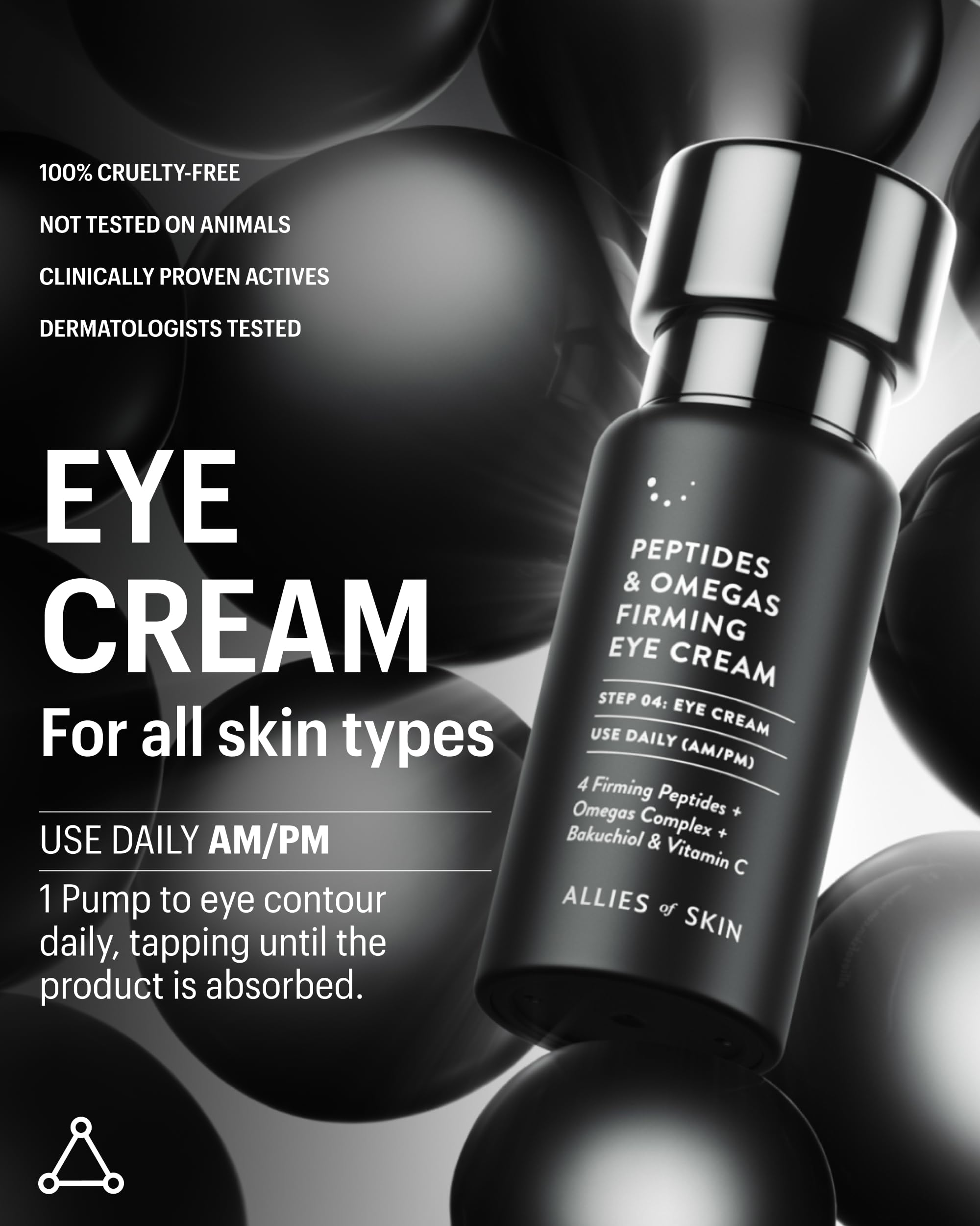 Allies of Skin Peptides Firming Eye Cream on face demonstrates refreshed under-eye appearance.