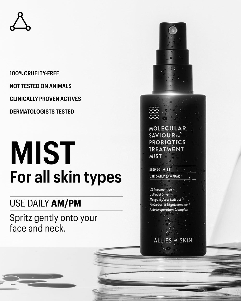 Allies of Skin Probiotic Face Mist 1.7 oz size supports daily moisture