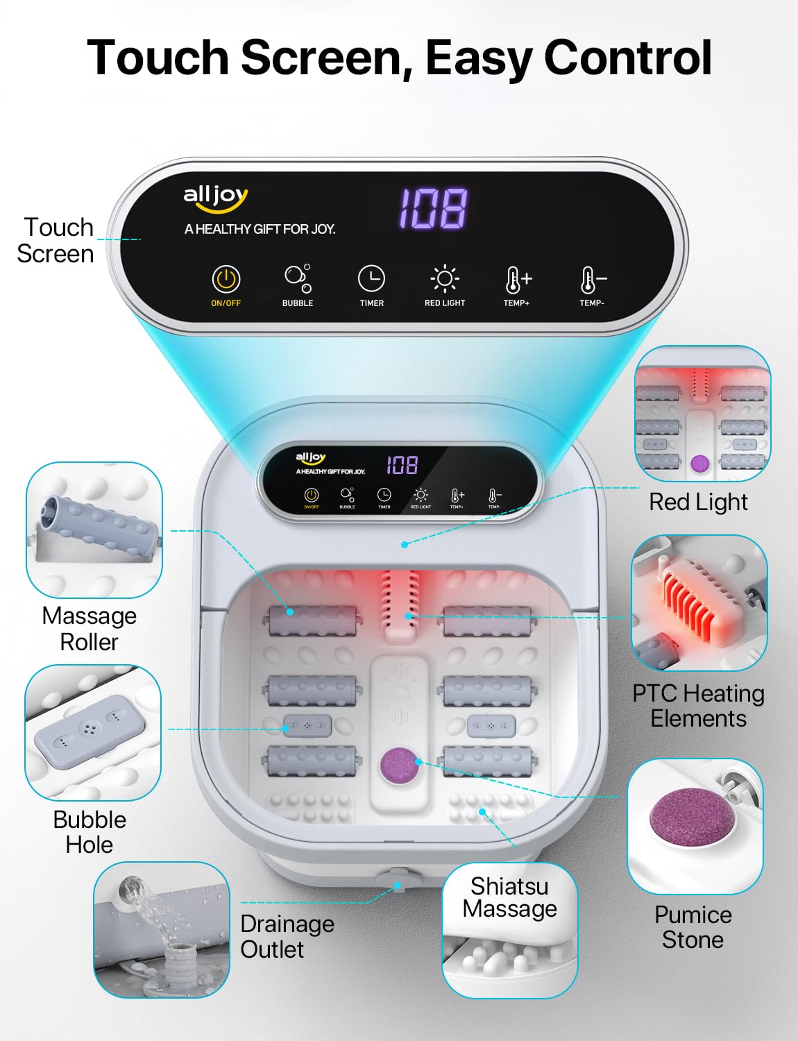 ALLJOY foot spa oxygen bubbles deliver gentle massaging action like mineral springs.