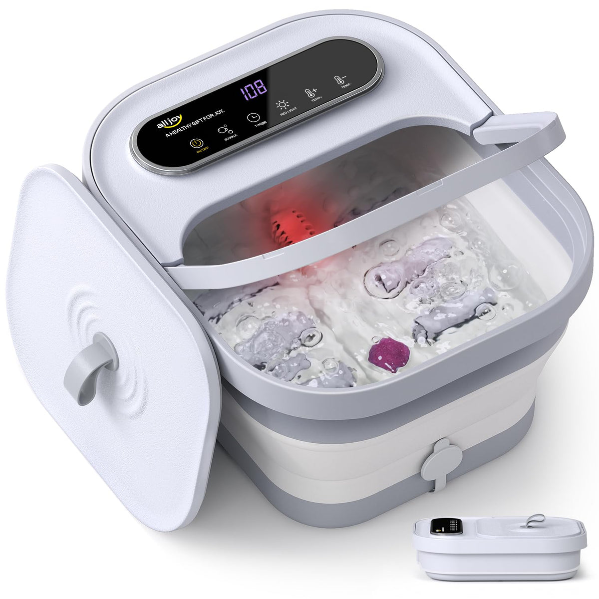 ALLJOY foot spa heat-control display shows real-time temperature for comfortable soaks.