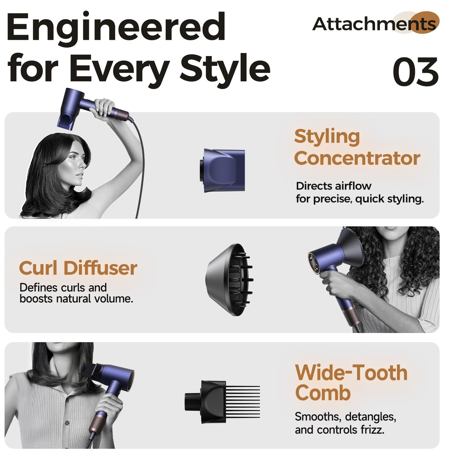 Alloom High-Speed Hair Dryer Pro wide-tooth comb attachment adds volume while protecting hair