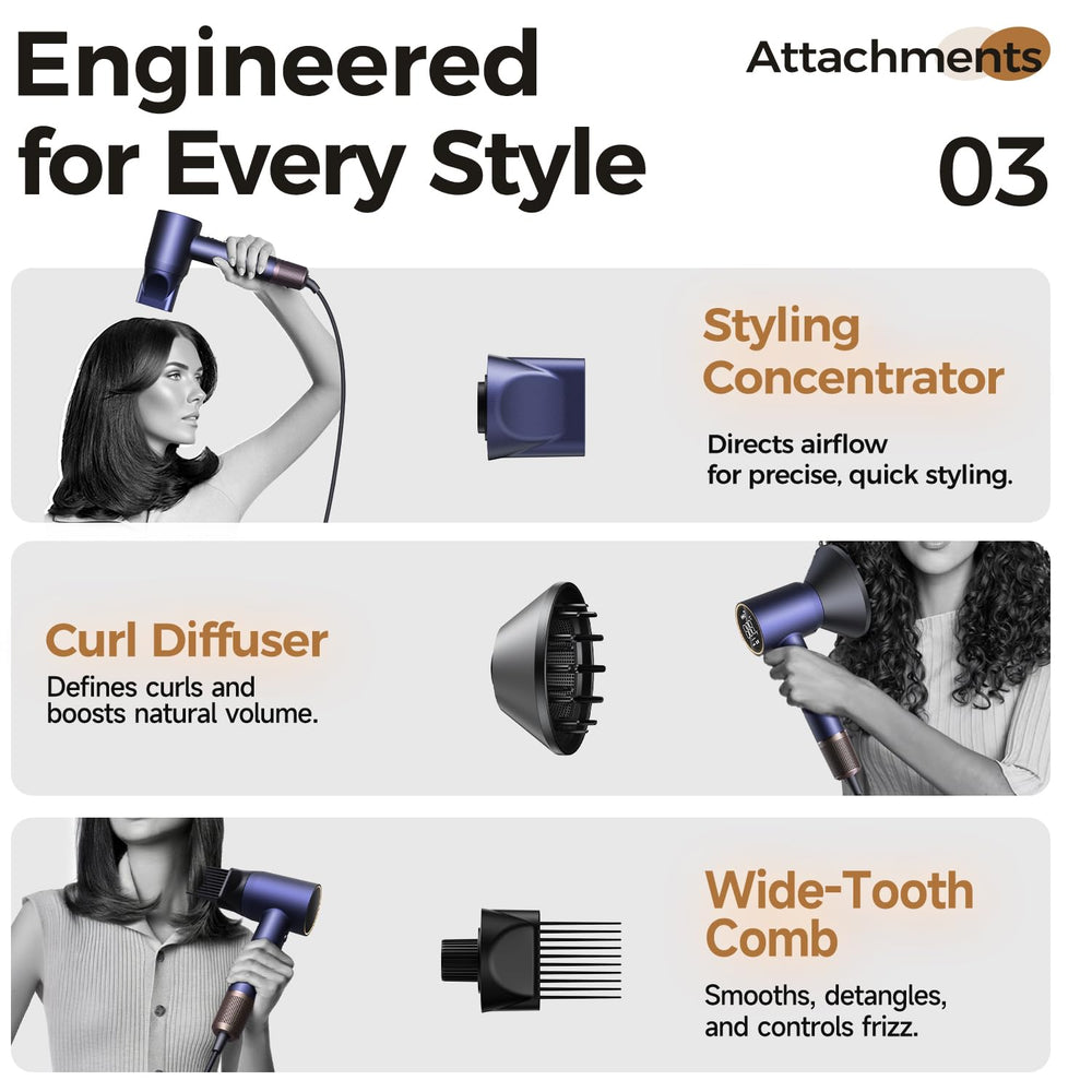 Alloom High-Speed Hair Dryer Pro wide-tooth comb attachment adds volume while protecting hair