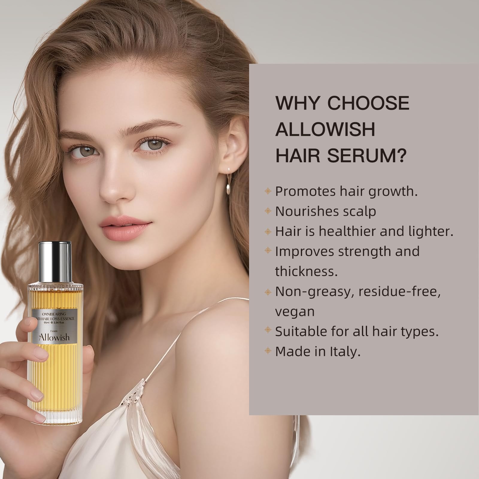 ALLOWISH Hair Growth Serum rosemary dropper applying on scalp for nourishment