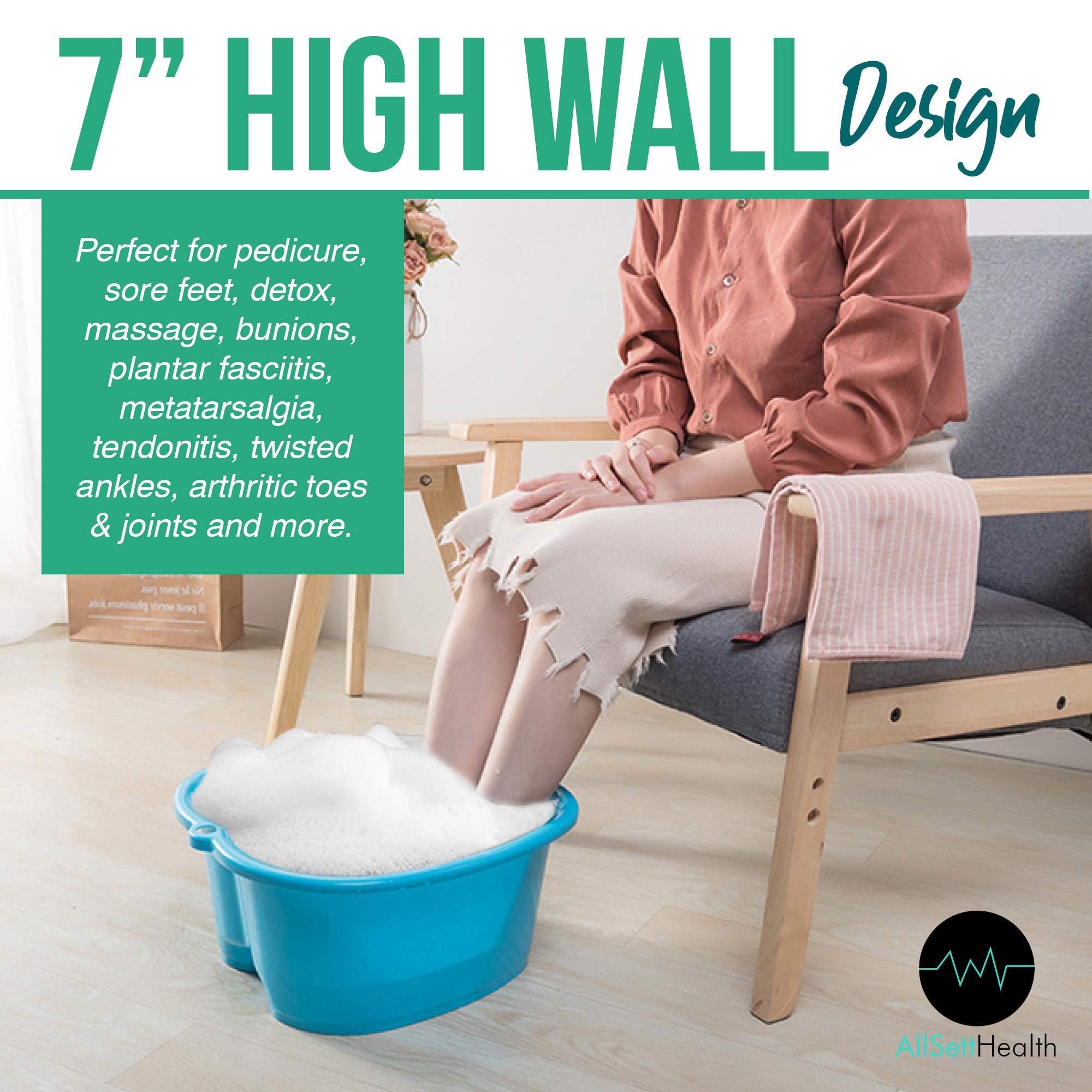 AllSett Health foot soaking basin therapy arch support view emphasizing arch-friendly massage