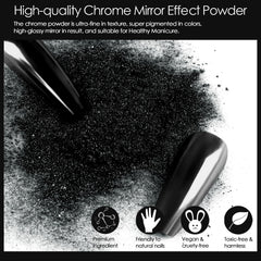Allstarry chrome nail powder being applied on nails demonstrates easy blending on gel and acrylic.