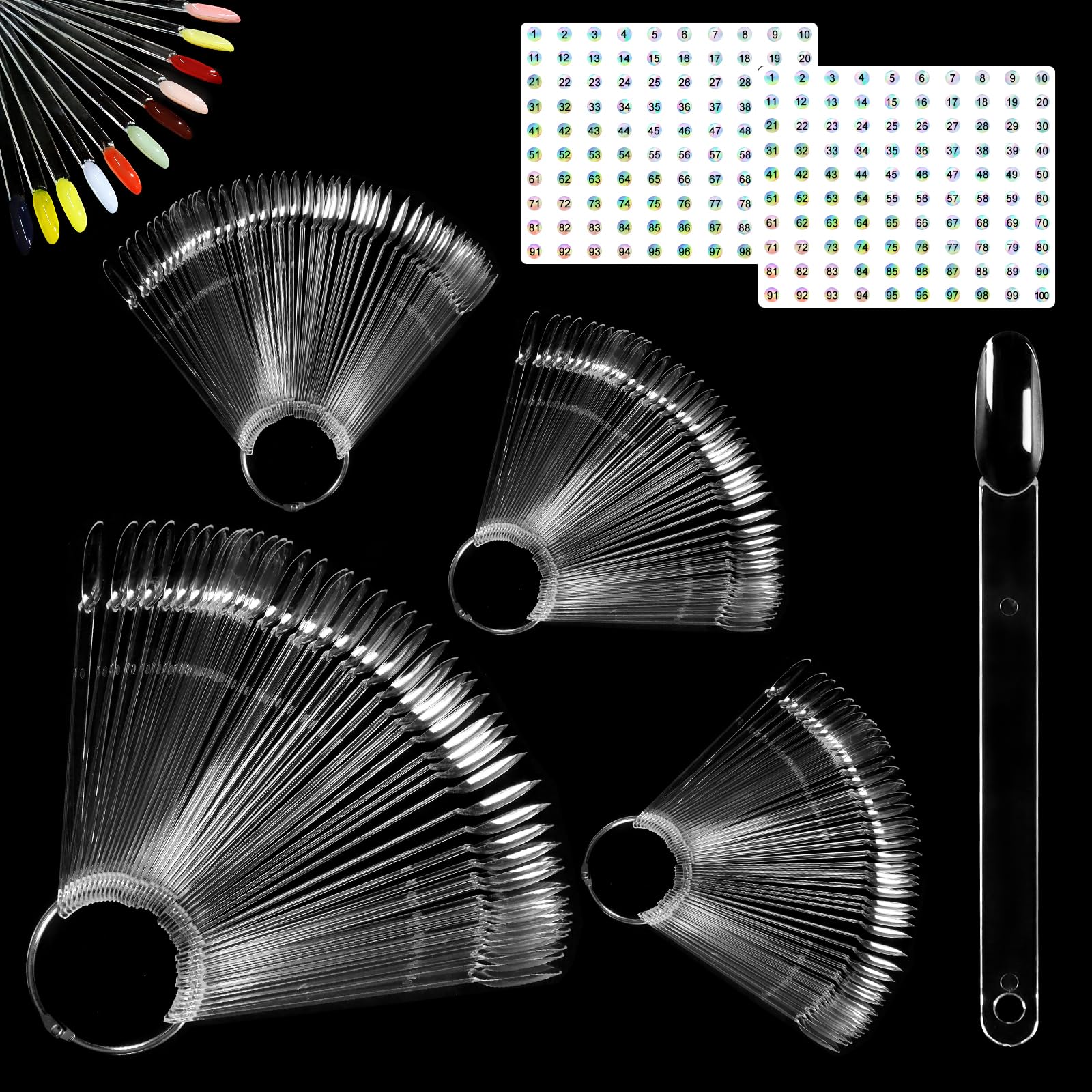Allstarry clear nail swatch sticks with rings organize a 200-piece color display