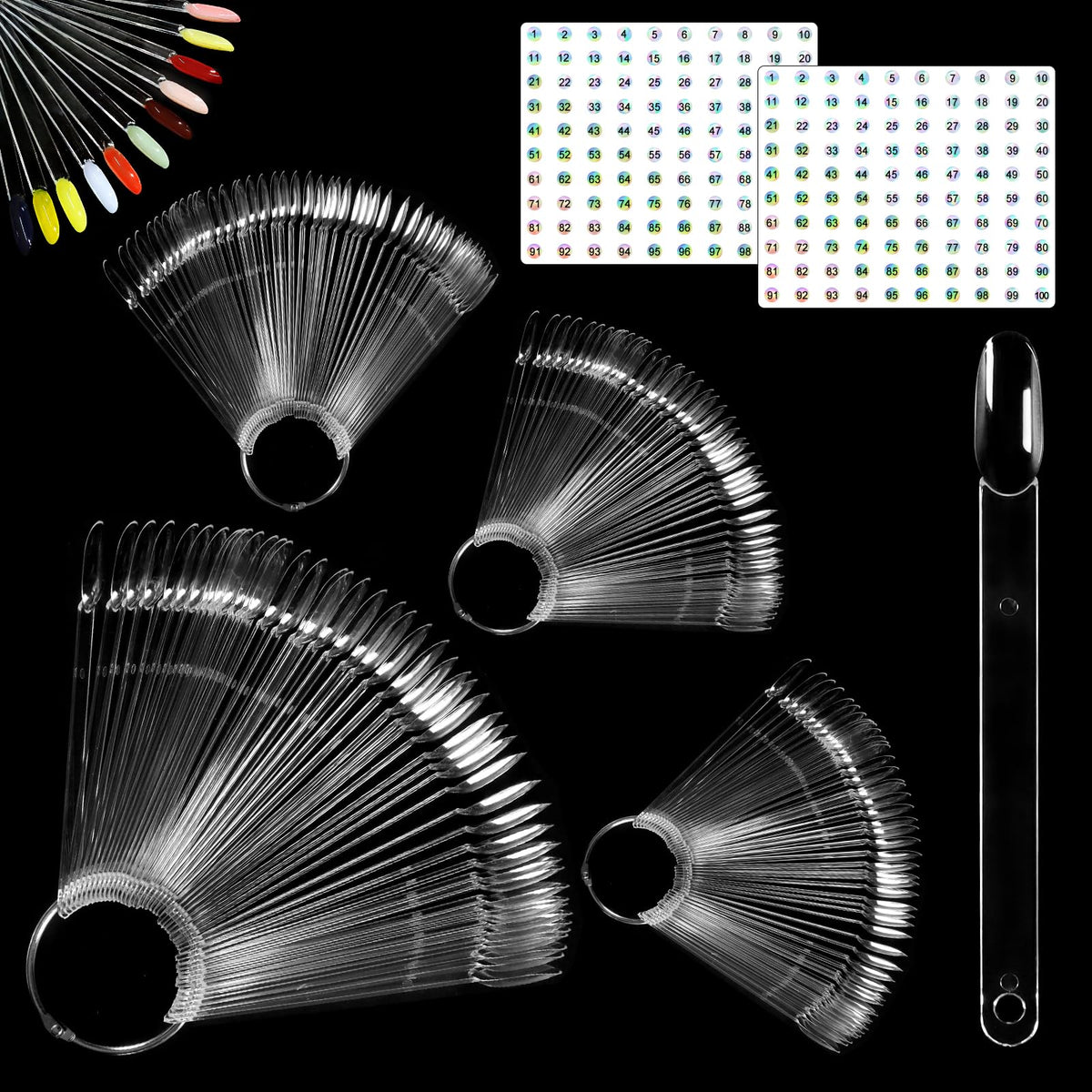 Allstarry clear nail swatch sticks with rings organize a 200-piece color display