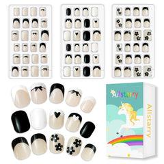 Allstarry kids press-on nails open pack showcasing pre-glue design for quick, mess-free application.