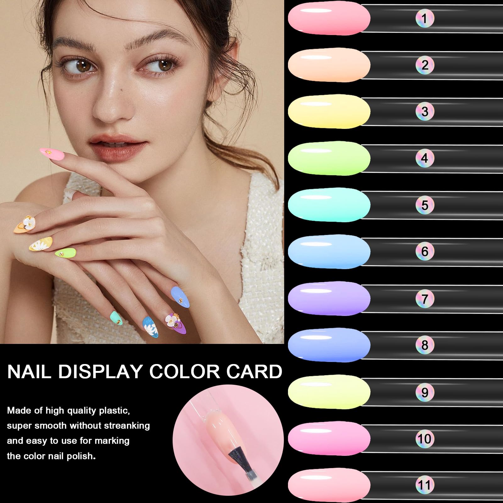 Allstarry swatch sticks show rings and numbers for efficient nail art practice