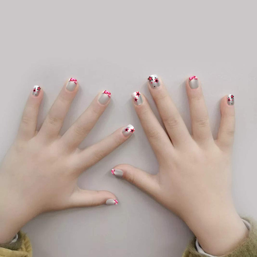 Allstarry nails press-on French kids flowers collection two demonstrates pre-glue design for quick application