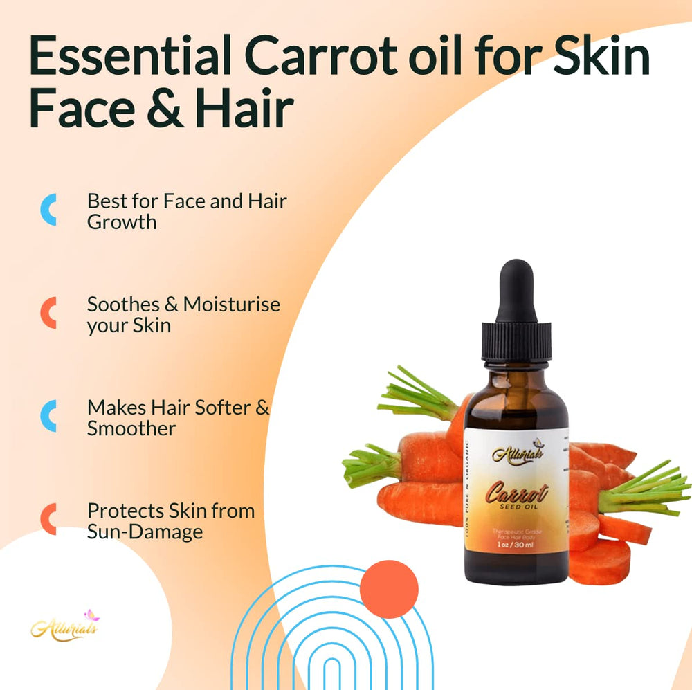 Allurials carrot seed oil application showing scalp massage for vitality.