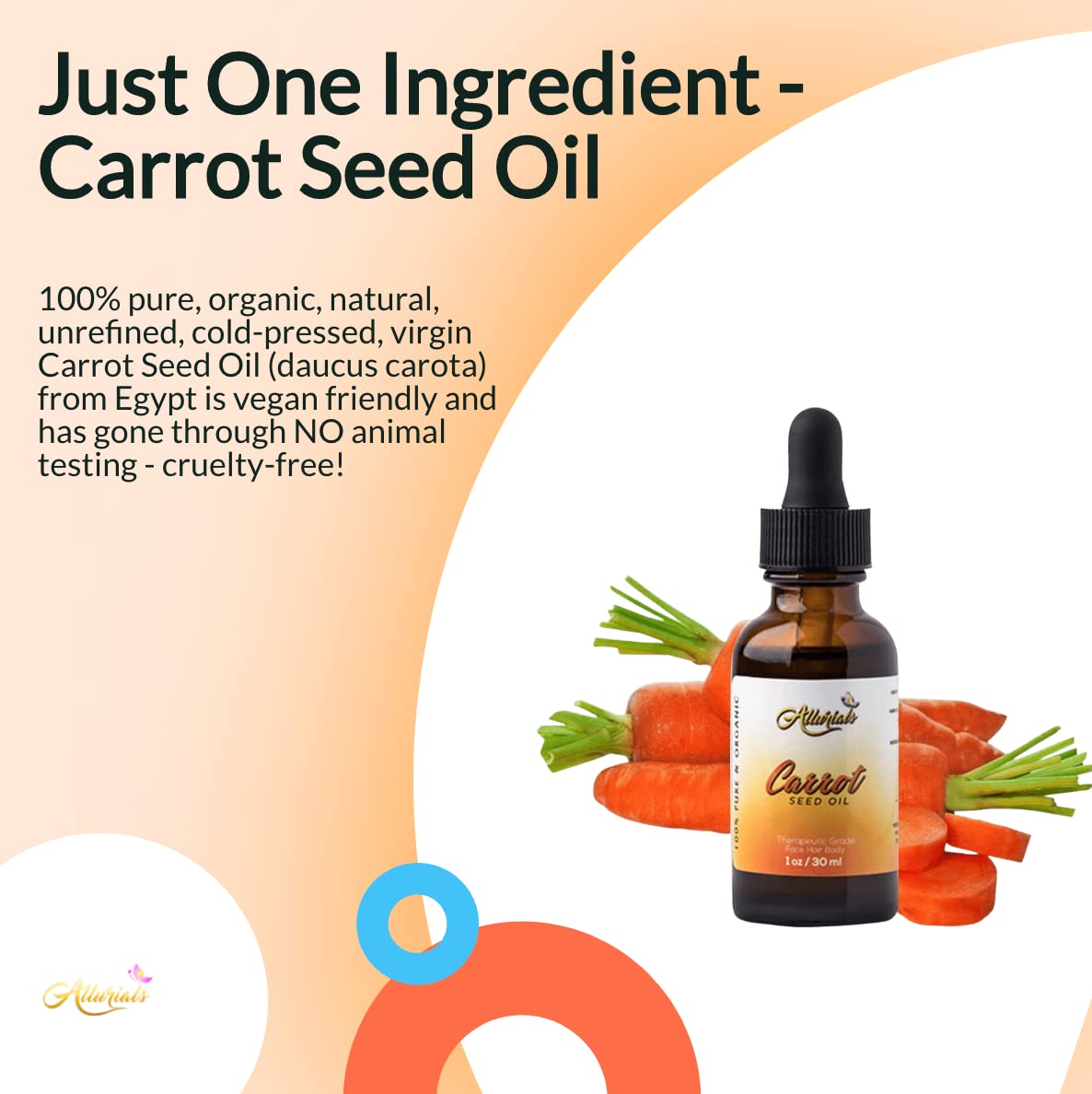 Allurials carrot seed oil on face for gentle nourishment.
