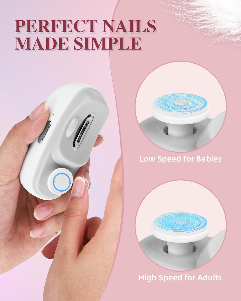 Allyplay electric nail clipper 2-speed dial enables comfortable trimming at home.