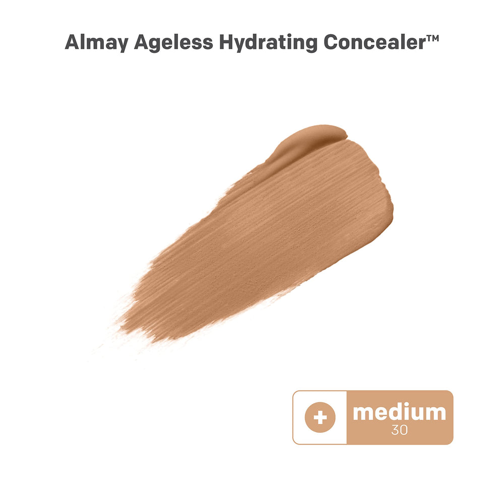 Almay Anti-Aging Concealer swatches in medium shade for versatile skin-tone blending.
