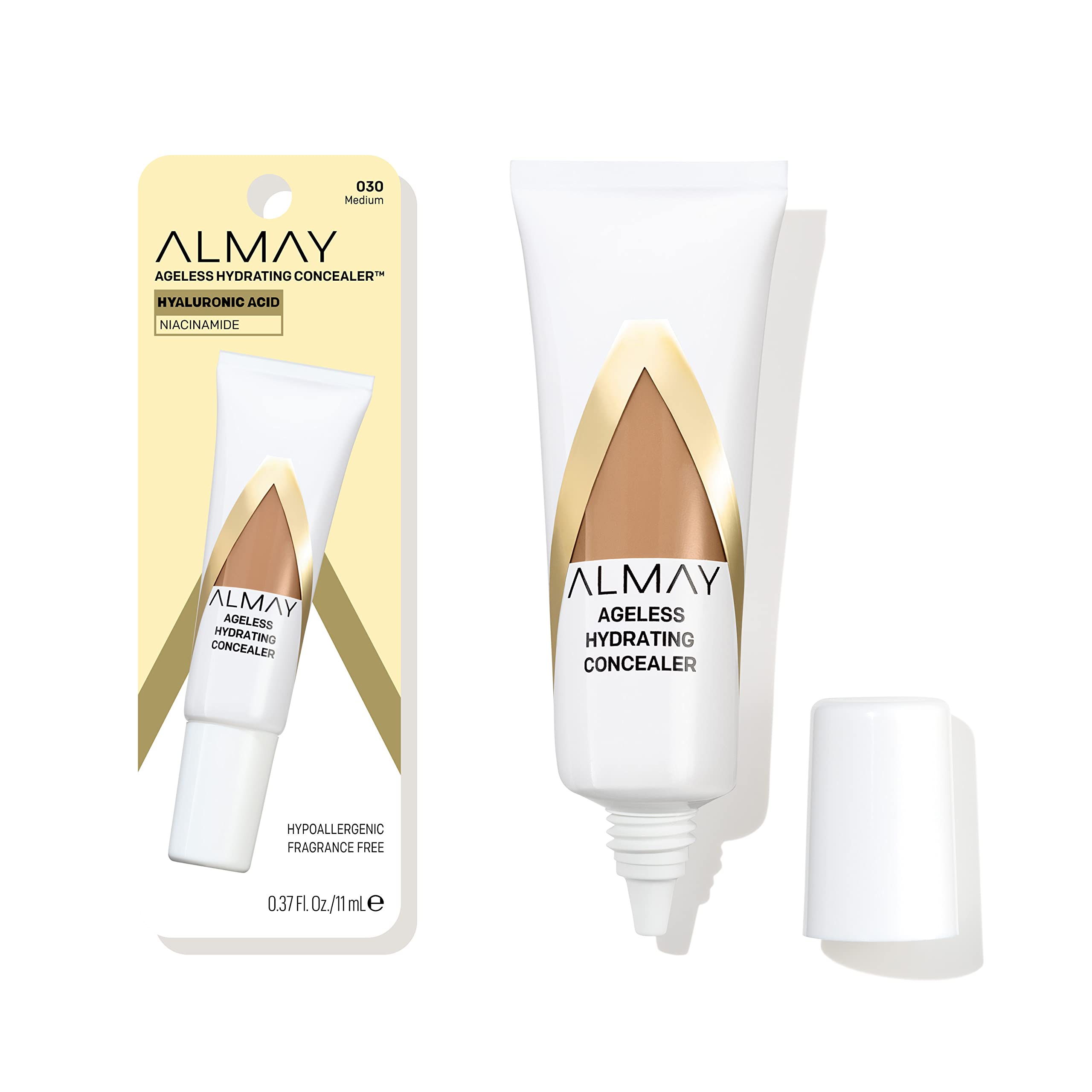 Almay Anti-Aging Concealer tube front shows lightweight coverage for a natural glow.