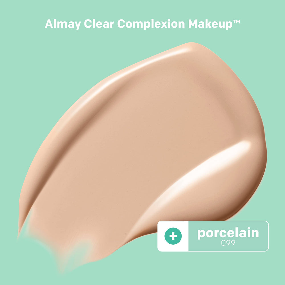 Almay Clear Complexion foundation bottle demonstrates buildable coverage for oily skin.