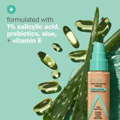 Almay Clear Complexion foundation tube highlights a soft matte finish.